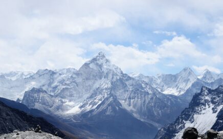 aerial photography of mountain range covered with snow under white and blue sky at daytime