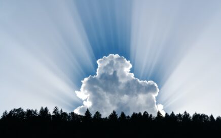 photography of clouds and forest trees