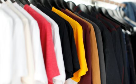 closeup of hanged shirts on rack